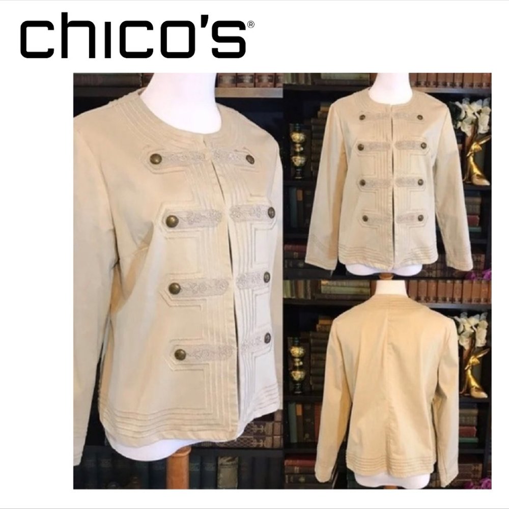 Soft Khaki Military Style Blazer Tan by Chico